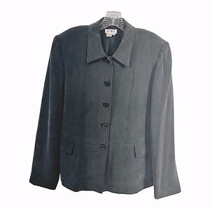 Vintage DUE PER DUE Silk Charcoal Gray Blazer Button Down Pockets Womens 12